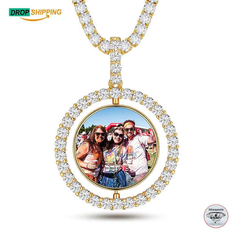 Dropshpping Tennis Chain 45mm Two Sides 925 Sterling Silver VVS Moissanite Diamond Custom Photo Pendant Necklace