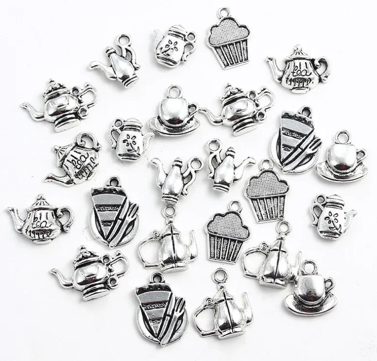 Mixed Tibetan Silver Cupcake Coffee Cup Teapot Charms Pendants Jewelry Making Bracelet Findings Diy Handmade Crafts Accessories