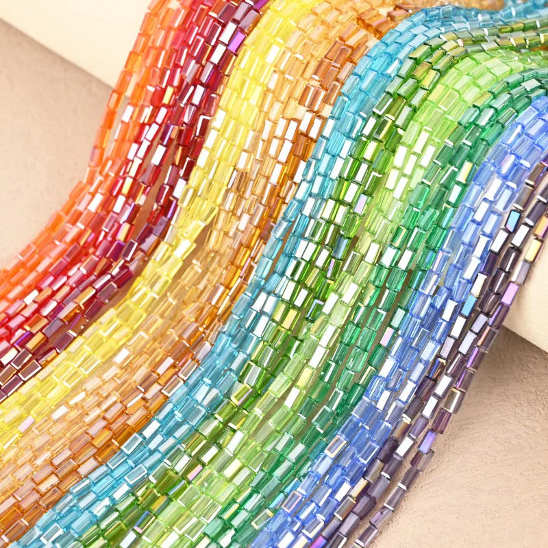 Factory Direct Sales 2*4mm Rectangular Bead for Jewelry  Crystal AB Color Glass Long Square Bead for DIY