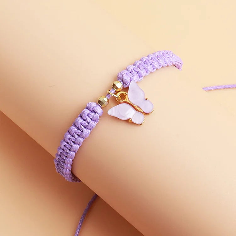 European American Popular All-match Pendant Bracelet Braided Rope Bracelet Colorful Resin Butterfly Bracelet