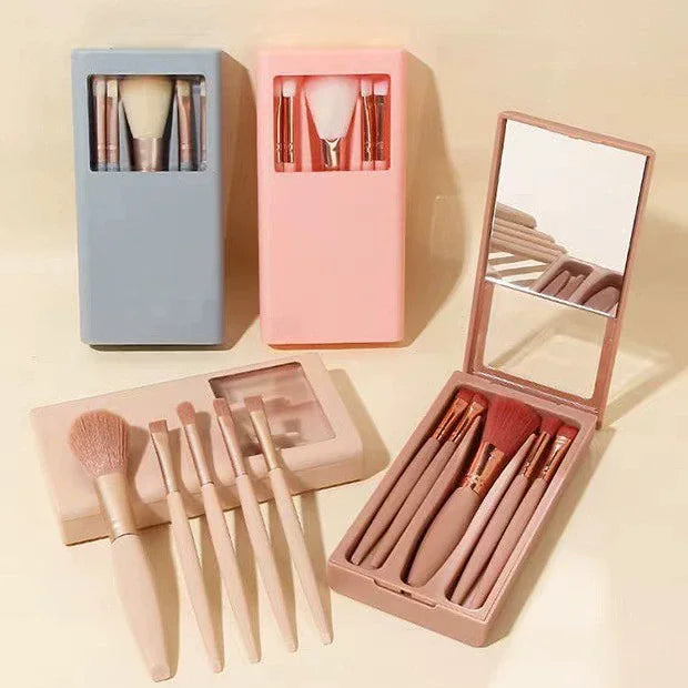 5pcs Travel Makeup Brush Set Portable Mini Makeup Brushes Soft Synthetic Hair Foundation Eyeshadow Beauty Tools with Mirror Box MegaBDM