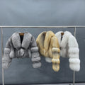Top Quality Thick Full Pelt Cropped Green Big Collar Coats With Real Fur