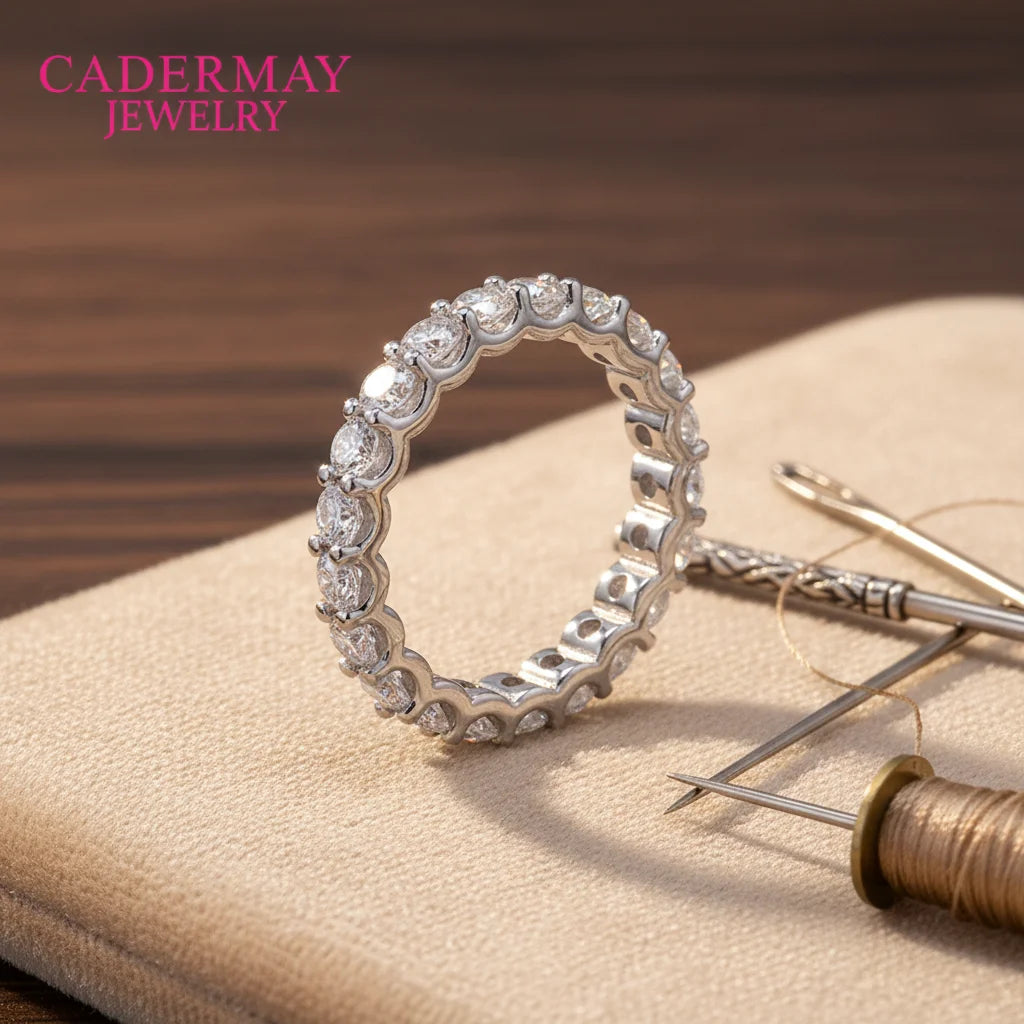 Cadermay Jewelry Wholesale Price 2mm 3mm 925 Silver Moissanite Eternity Band Full Vvs Moissanite Diamond Stack Rings Band Women
