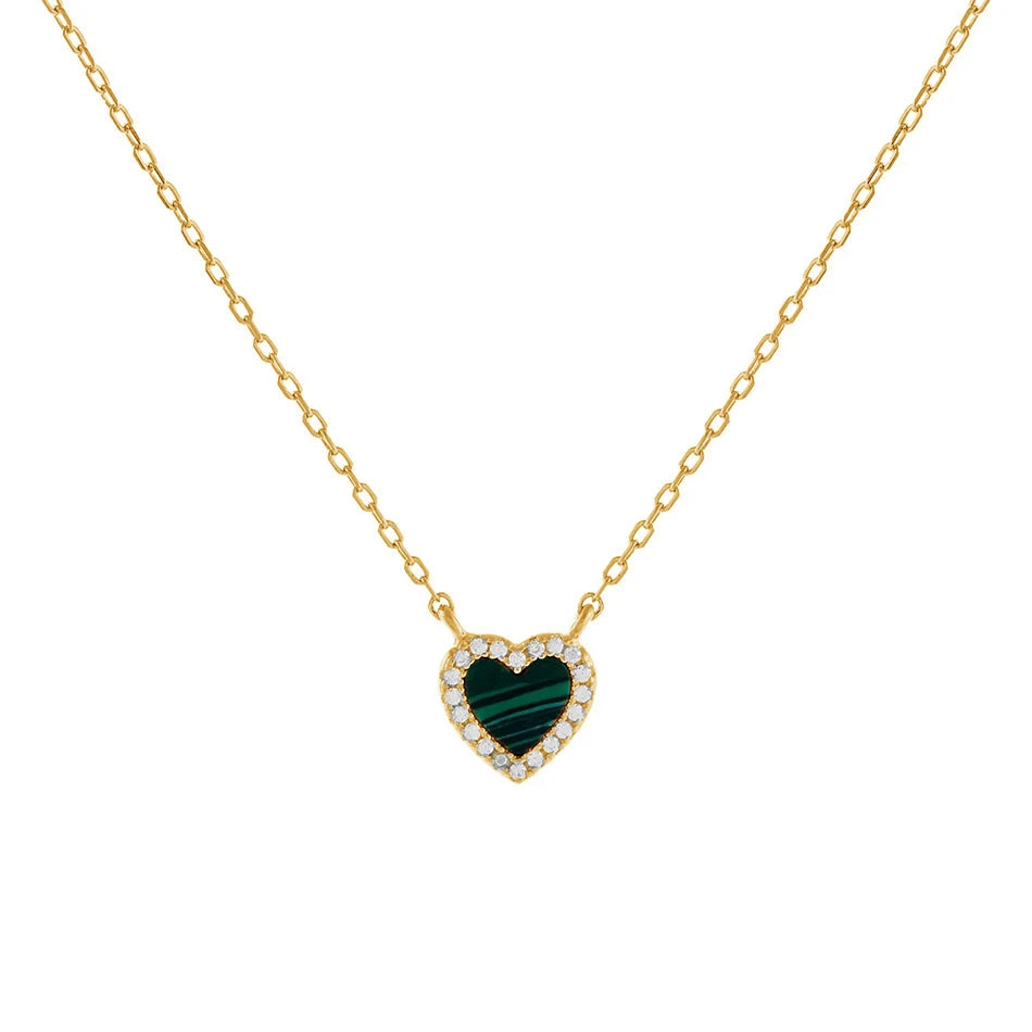 Wholesale Women Jewelry 925 Sterling Silver Heart Necklace 18k Gold Plated Necklace Gemstone Malachite Necklace