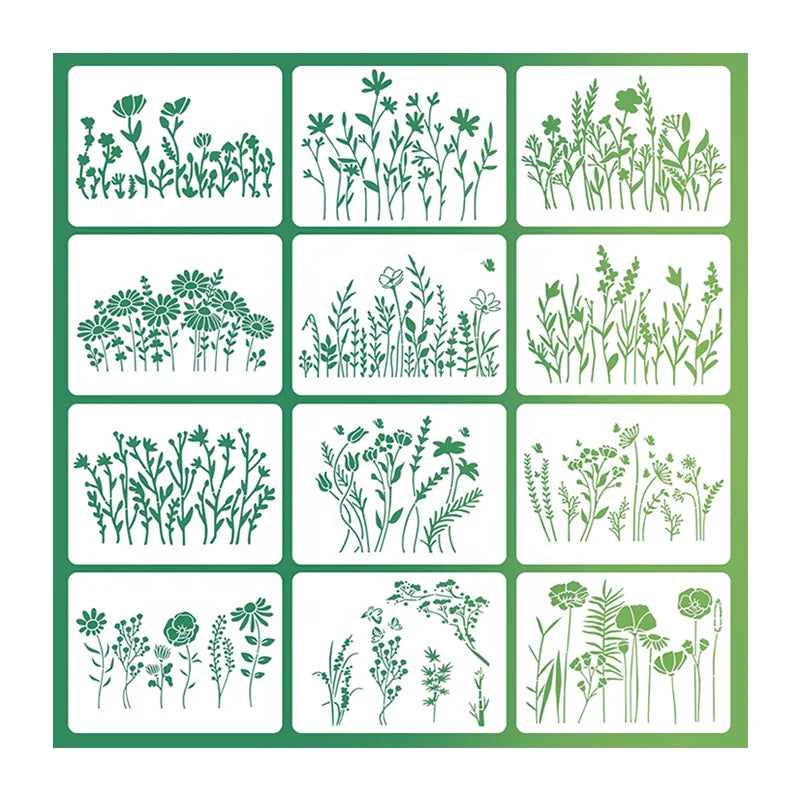 12 Pieces Flower Stencils Wildflower Painting Template Reusable Plastic Stencils DIY Art Craft Template