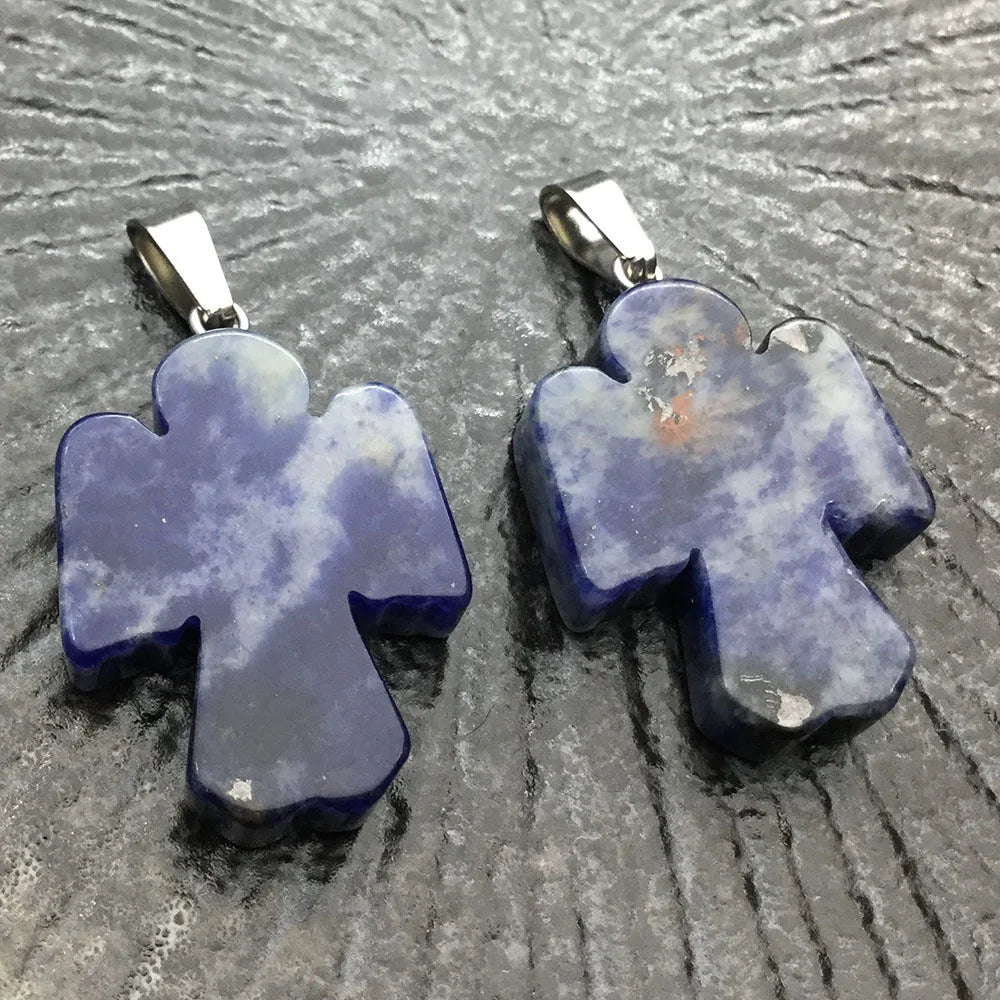 HZ Wholesale Blue Spot Stone Angel Christian Handmade Cross Crystal Pendant Holiday Gift Friends Jewelry