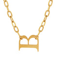Hip Hop Gold Plated Stainless Steel Women's Necklace B Pendant Link Chain Claw Setting Gift & Party Jewelry