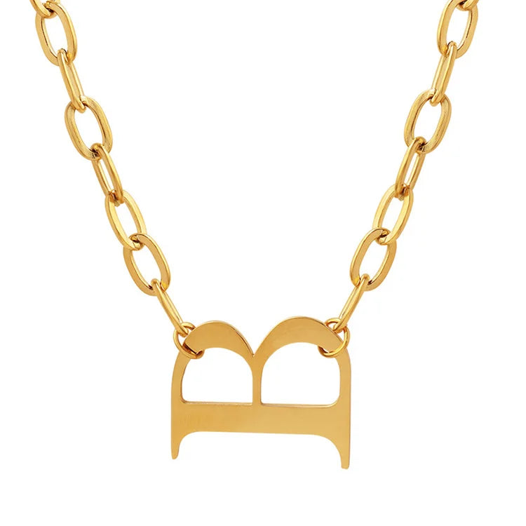 Hip Hop Gold Plated Stainless Steel Women's Necklace B Pendant Link Chain Claw Setting Gift & Party Jewelry