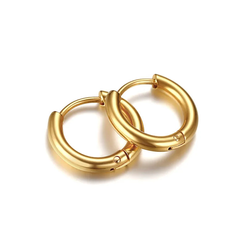 2026 Hypoallergenic Titanium Steel Round Ear Buckle Plated with 18 K Gold Non Fading Round Stainless Steel Gold Earrings