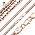 3.3mm+ FJ Fallon Fashion Jewelry Wide Flat Skeleton Snake Chain Plated in Rose Gold Brass Based Split