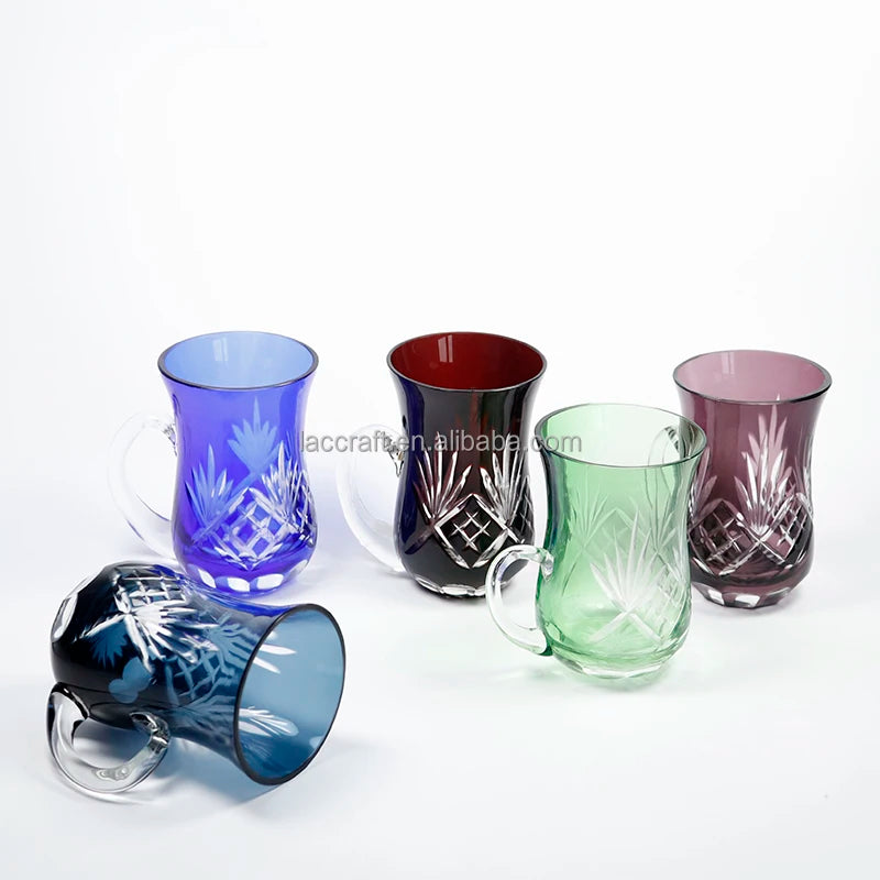 Hand Cut Bohemian Style 90ml Glass Six Color Small Cup Coffee Cup Juice Cup