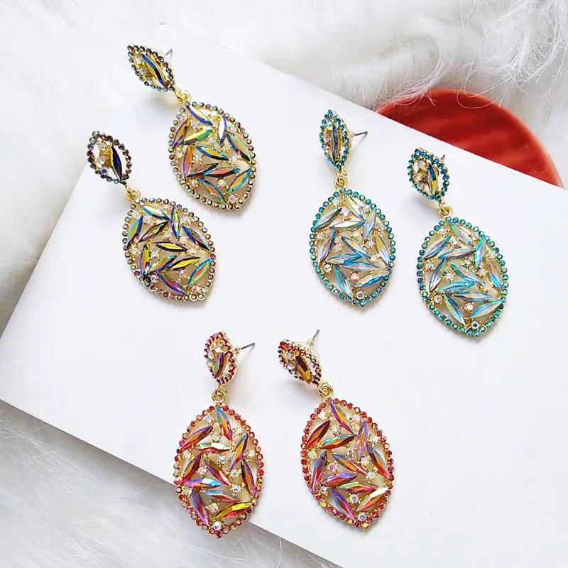 HOVANCI Rhinestone Crystal Water Drop Boho Earrings 12 Womens Colorful Glass Drill 925 Sterling Silver Leaf Earrings