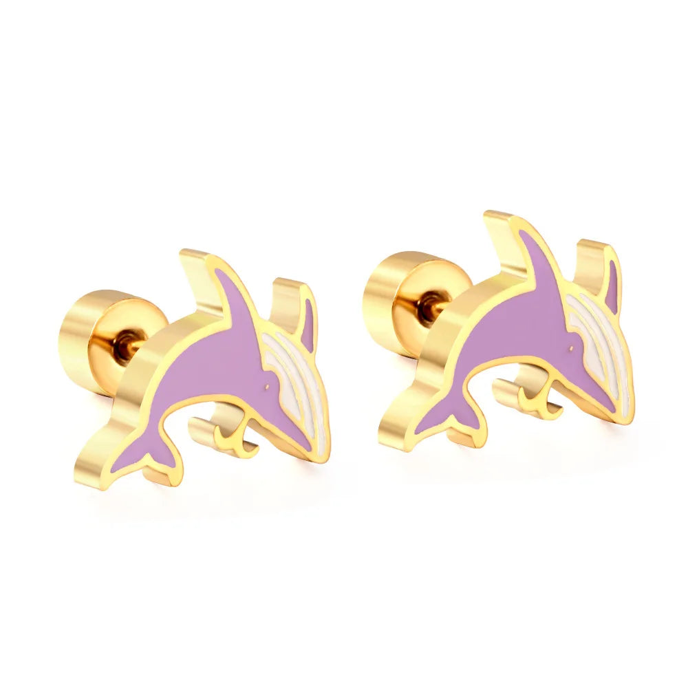 Girls Women Small Gold Owl Rabbit Butterfly Dog Stainless Steel Stud Earrings Animal