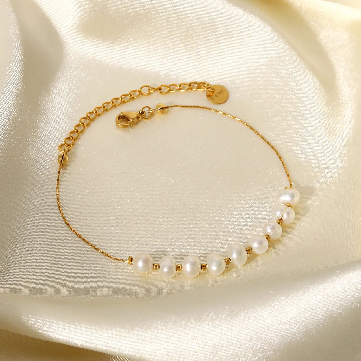 New Natural Freshwater Pearl Stainless Steel Bangles Jewelry Women Gift Dainty PVD 18k Gold Plated Chain Bracelet