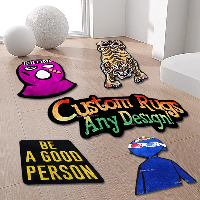 High Quality Custom Anime Tufted Gold and Black Bedroom Rugs Logo Luxury Carpet for Living Room
