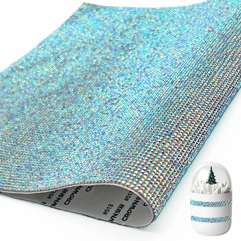 Tongshin 40*24cm 2mm Self-Adhesive Crystal AB Glass Rhinestone Sheets Hot-Fix Motif Rhinestones for Home Decorations