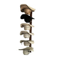 Wall Mounted Hat Rack Rustic Dark Brown Wood and Black Metal Wire Vertical Cap and Wig Form Storage Hooks