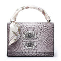 Women's Alligator Crocodile Pattern Rhinestone Zipper Two Flap Tote Bag Shoulder Strap Handbag Clutch Purse Crocodile PU Leather
