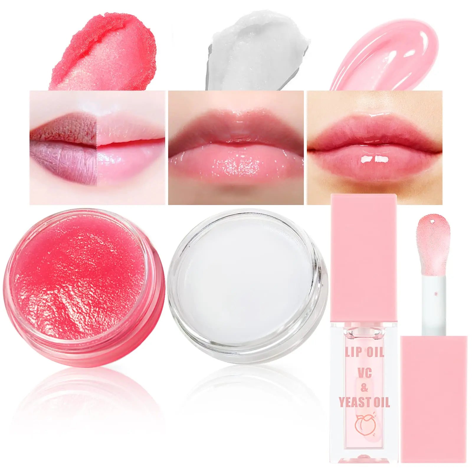3 1 Vegan Lip Care Kit Lip Balm Sugar Lip Scrub Strawberry ODM Lipstick Primer Treatment Moisturizing Sunscreen Fruit Scented