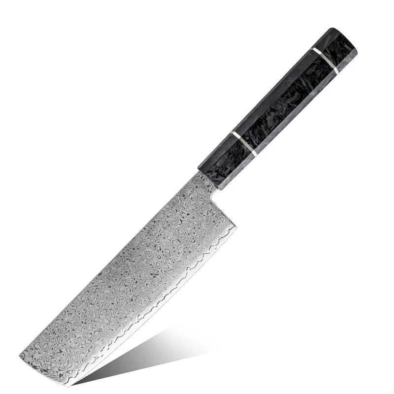 Japanese Kitchen Chef Knife 67-Layers Damascus Powder Carbon Steel Nakiri Knife with Carbon Fiber Handle