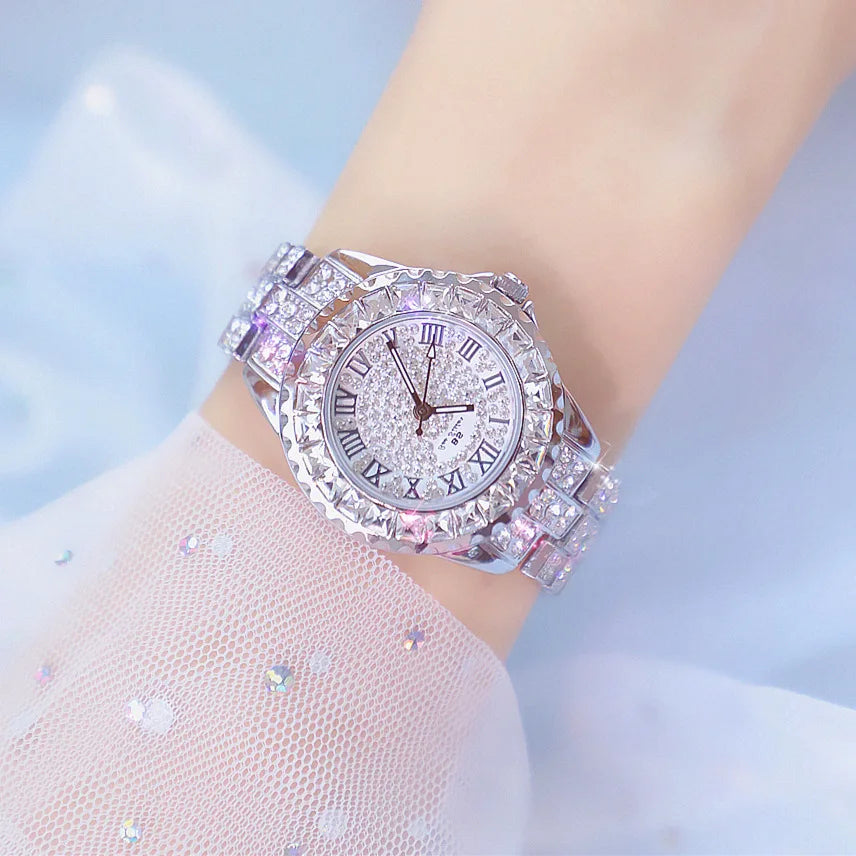 BS 08090 Watches Women Luxury Rhinestone Ladies Wrist Watch Rose Gold Steel Bracelet Female Lady Watches Relogio Feminino