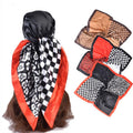 New Fashion Wholesale Checkered Pattern Printing 90cm Satin Silk Shawl Turban Bandannas Large Square Scarf