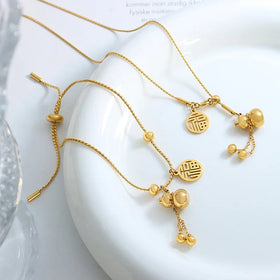 Fashion Jewelry Ethnic Style Gourd Tassel Necklace Bracelet Adjustable Set Jewelry Collier En Acier Inoxydable
