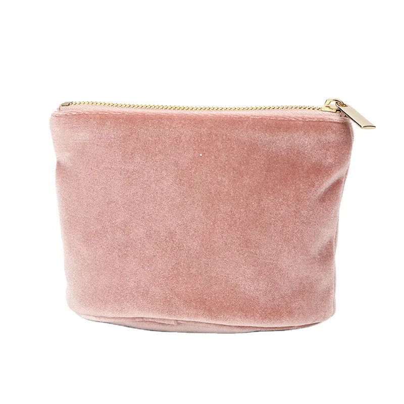 Custom Logo Womens Fashion Travel Cute Makeup Bags Mini Velvet Pink Make up Bag Customized Woman Velvet Cosmetic Bag Zipper