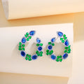 Bold Fashion Cubic Zirconia Pave Silver Plated Blue Green Wedding Brides Dangle Drop Earrings for Women Party Jewelry