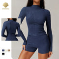CNSHELL Custom Logo Nylon Bronzing Mock Neck Tight High Elastic Long Sleeve Yoga Workout Gym Fitness Sports Top