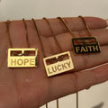 Fashion English Words Lucky Faith Hope Pendant Necklace Square Brand Waterproof Stainless Steel Necklace Jewelry Idea Gift
