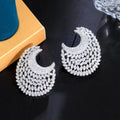 Glittering Fancy Half Round Moon Shape Big Cubic Zirconia Drop Party Earrings Luxury Women Girls Wedding Banquet Jewelry