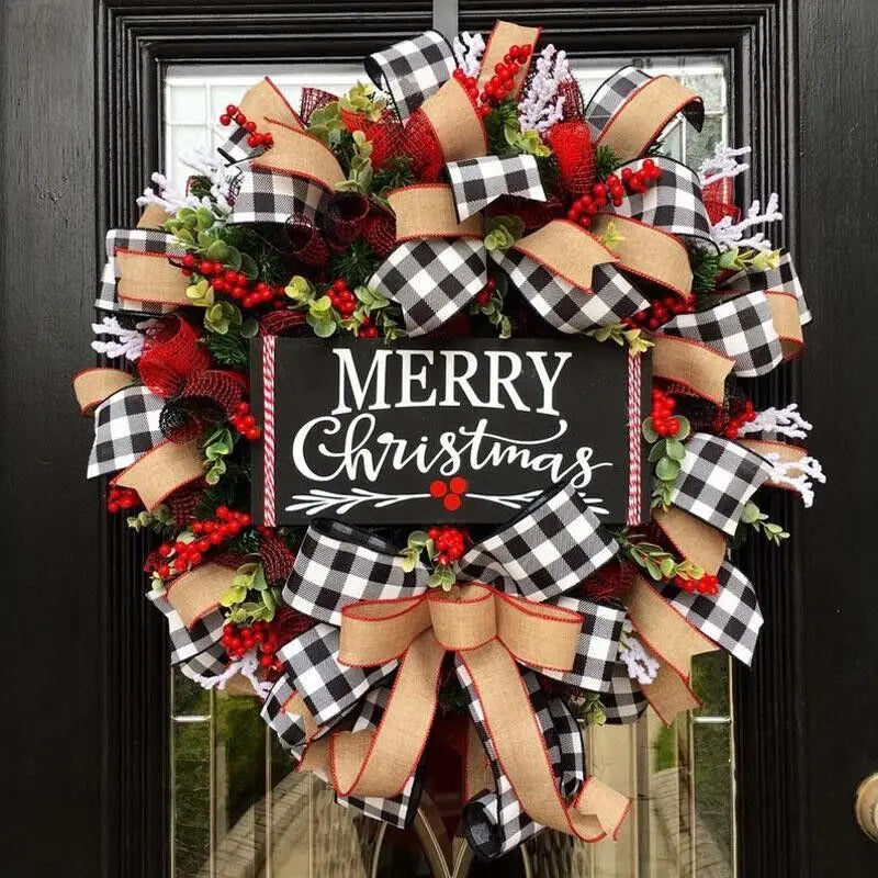 Hot Selling Christmas Creative Door Hanging Decoration Simulation Red Fruit Bow Letter Wreath