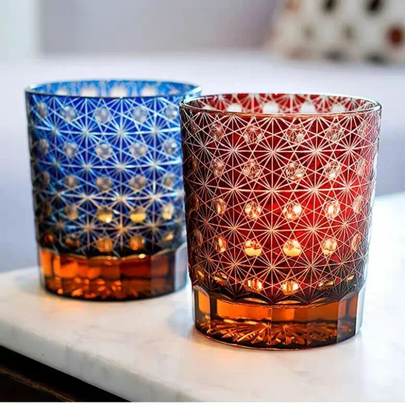 Japanese Style Kiriko Engraved Crystal Glass Whisky Brandy Cup for Bar Wedding or Hotel Use