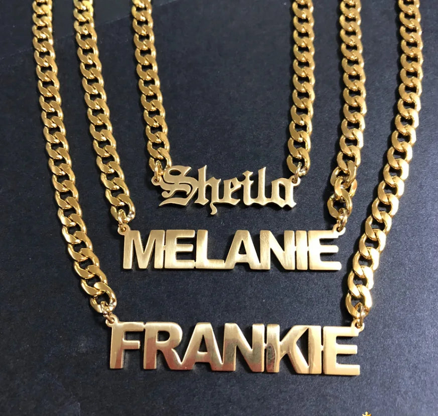 Stainless Steel Cuban Chain Necklace in 18K Vacuum Gold Plated Romantic Style Women's Custom Name Letter Shape Pendant Necklace
