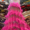 Nigerian Sequins Lace Fabrics Bridal Lace Fabric Mesh Net Embroidery 3D Ostrich Feathers Lace Fabric for Wedding Dress Sewing