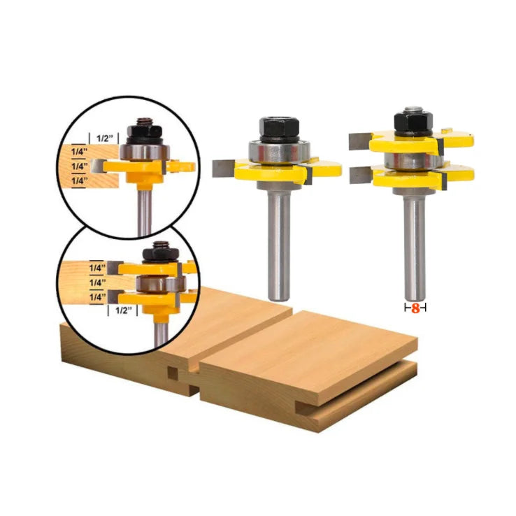 L-N004-5  2pcs Tongue and Groove Router Bit Set 1/2" X 1/4" - 8mm Shank Woodworking Cutter Tenon Cutter for Woodworking Tools