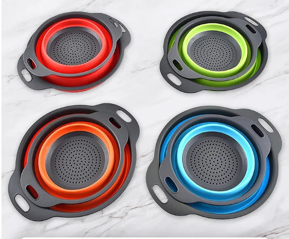 Collapsible Colander Set of 2 Round Silicone Kitchen Strainer Set Perfect for Draining Pasta Vegetable and Fruit