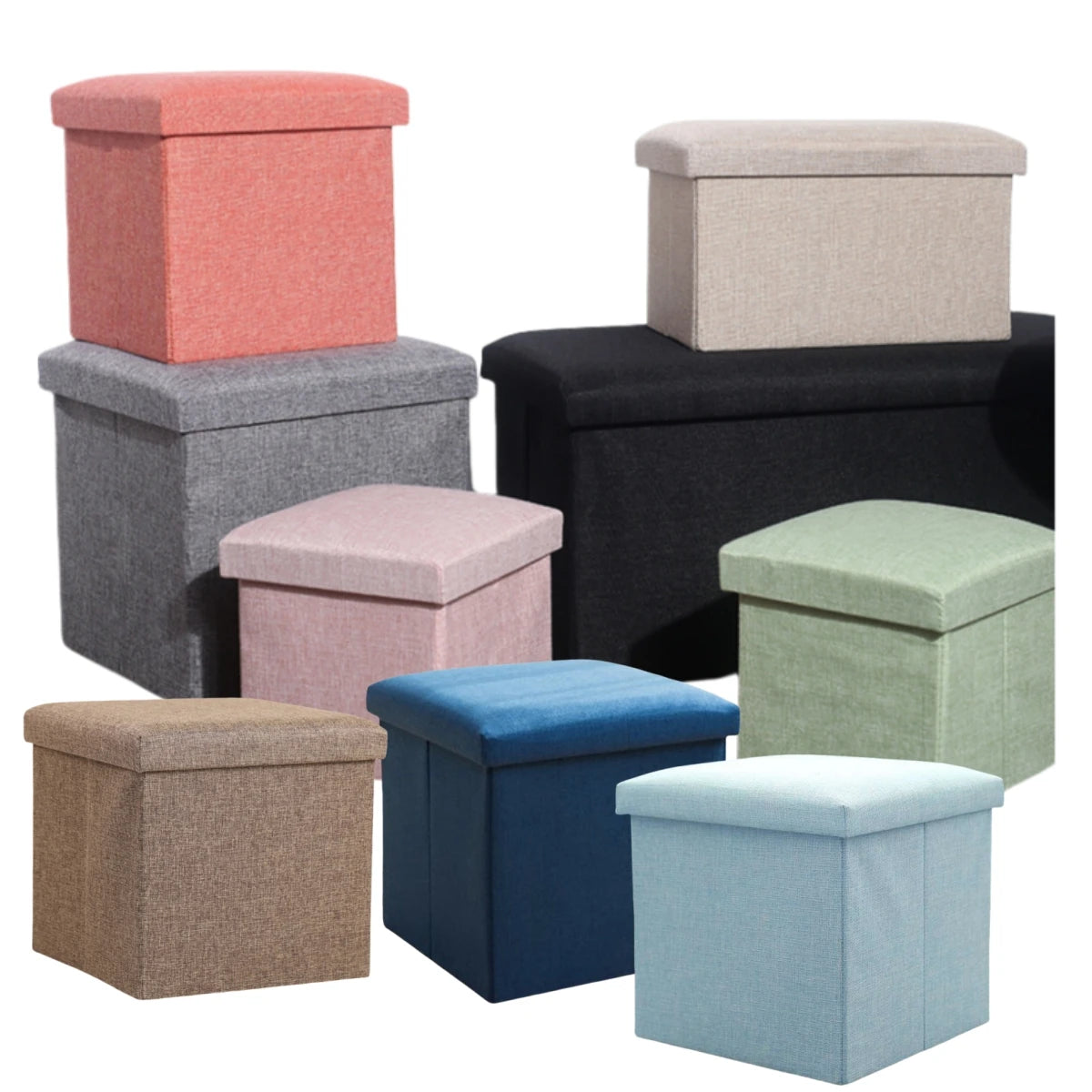 Foldable Storage Bench Chest Footrest Coffee Table Padded Seat Multifunctional Folding Storage Stool Storage Box Shoe Stools