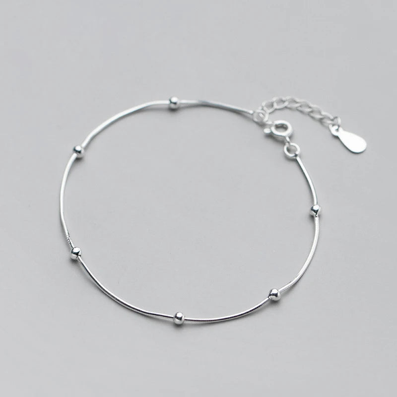 Latest Minimalist Round Metal Bead Snake Chain Bracelet Beaded 925 Sterling Silver Chain Bracelet for Women Girls