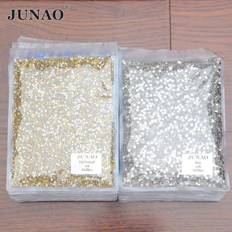 JUNAO Bulk Package SS3 SS8 SS10 SS16 SS34 SS50 Round Crystal Stone Non Hotfix Strass Flatback Rhinestones for DIY