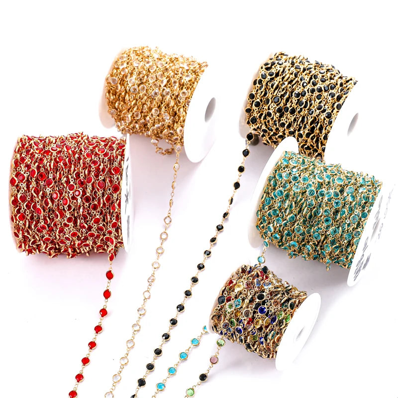 1 Meter Colorful Crystal Bead Glasses Copper Chain for Women Eye Accessories Bracelet Jewelry Making DIY Handmade Jewelry Y22