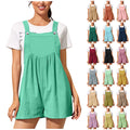Solid Color Women's Summer Casual Linen Jumpsuits Adjustable Straps Bib Rompers Loose Pockets Wide Leg Button Breathable