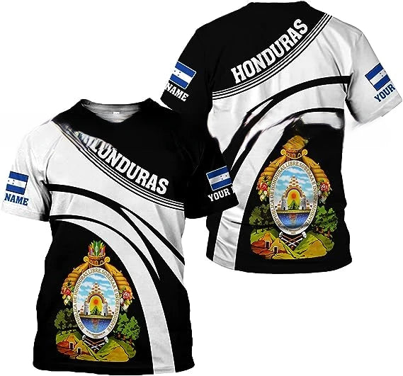 Fitspi Honduras Flag Men's T- Shirt 3d Men Women's Unisex Street Comfortable Sports Custom Name Round Neck Short Sleeve Top Tees