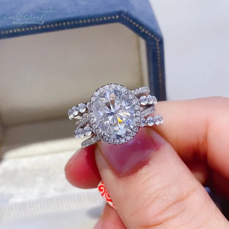 New Arrival Silver 925 Original 3 Carat Brilliant Cut Pass Diamond Test D Color Oval Moissanite Ring for Women Gemstone Jewelry