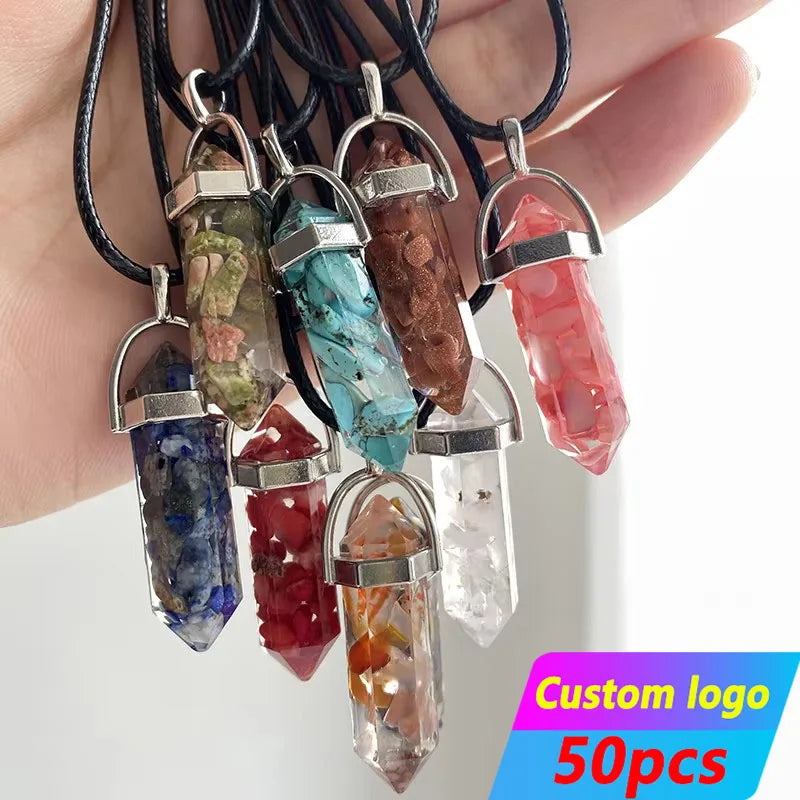 Wholesale Hexagonal Opal Obsidian Raw Garden Quartz Men's Gemstone Lapis Lazuli Moon Natural Healing Amethyst Necklace Pendants