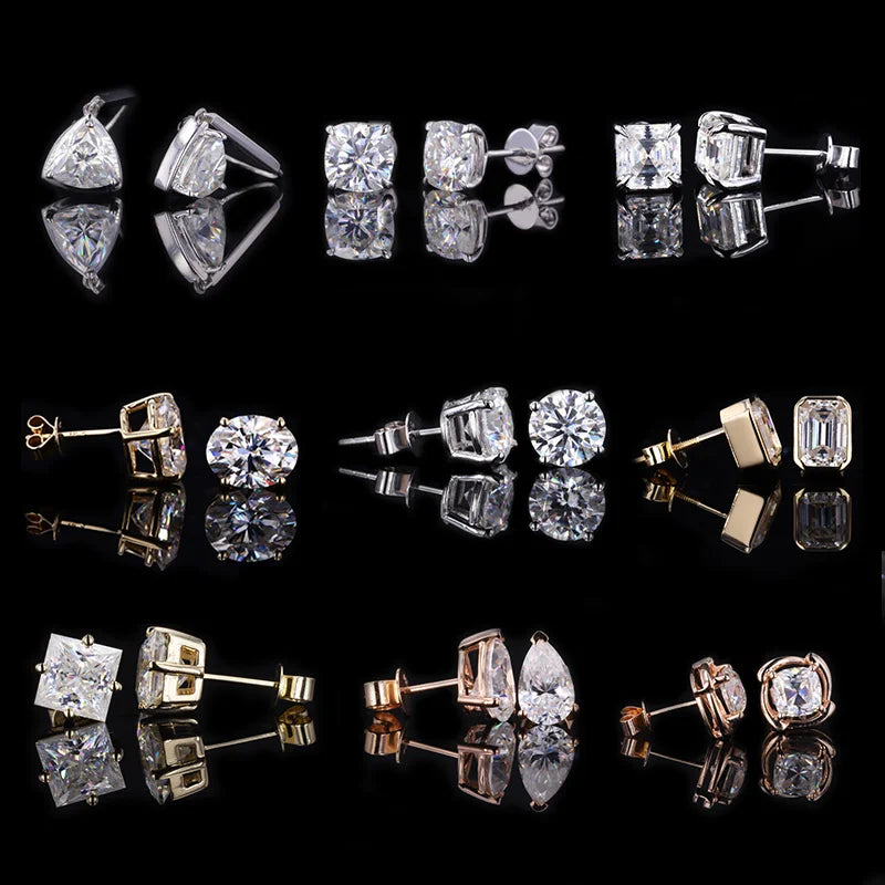 Starsgem Jewelry Women Loose Gemstone Diamond DEF Color Moissanite White Rose Yellow 9k 10k 14k 18k Platinum Studs Gold Earrings