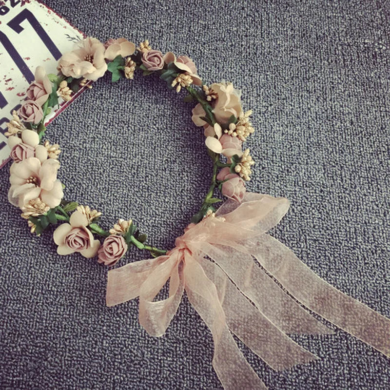 Women Flower Head Jewelry Tiara White Pearl Leaf Wedding Headband Bridal Hair Accessories for Bridal Head Ornament