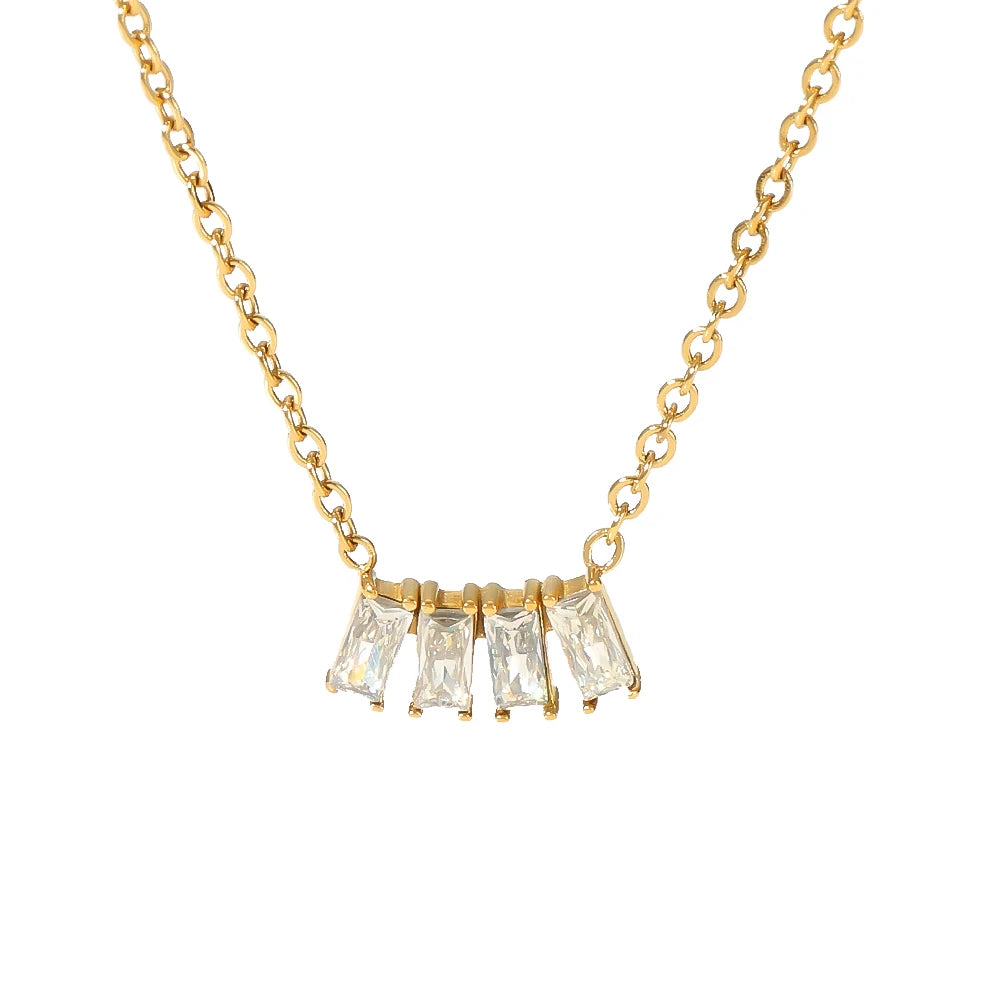 Brilliant 18K Gold Plated Stainless Steel Oval Chain Multiple White Crystal Rhinestones Pendant Women Necklace for Women Gift
