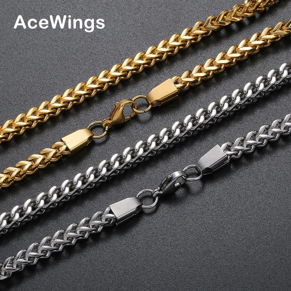 SC025   5mm Stainless Steel  Link Chain Necklace Men's 4-side Cuban Necklace